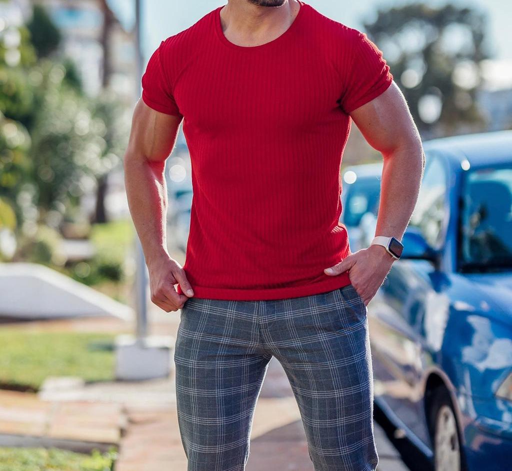 Men's Summer Sports Stand-Up Collar Striped T-Shirt