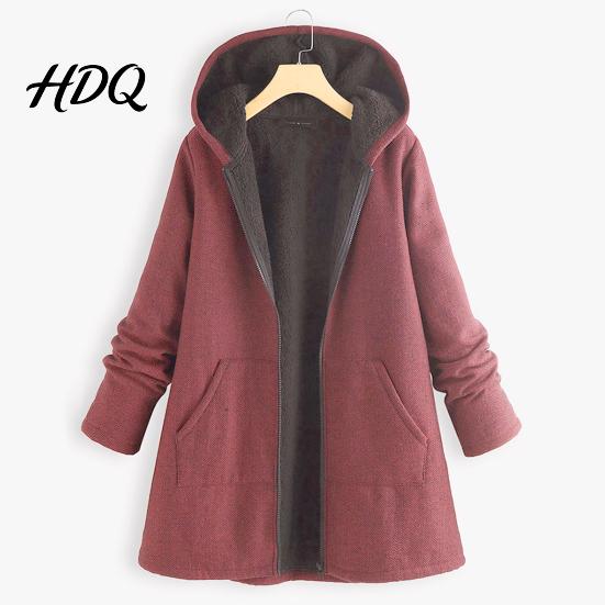 Plush Lining Plus Size Coat Women Hoodie Autumn Loose All Match Winter Solid Color Warm