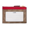 Coach Porta Carte Id Skinny Vecchio Logo a Lettere Tela Rivestita Mini da Donna Tan con Rosso Garofano Tan e rosso garofano