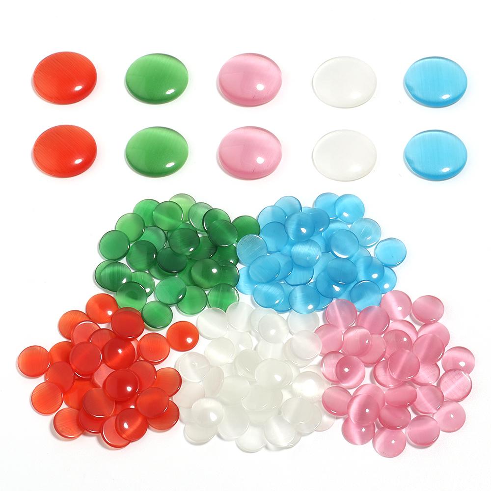 10-30pcs Cat Eye Cabochon Beads Natural Stone Beads Round Flat Back Spacer Stone Beads For Jewelry Making DIY Bracelet Necklace