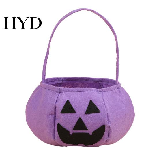 Halloween Decoration Pumpkin Candy Bag for Kids, Reusable Non-Woven Trick or Treat Bucket, Party Decorations Face Snack Holder Basket with Handle