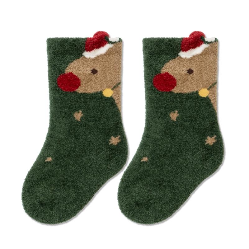 

Christmas Terry Thickening Sock Cartoon Soft Comfortable Winter Red Series Warm Christmas Sock Winter Christmas Gift Home Sock L зелёный