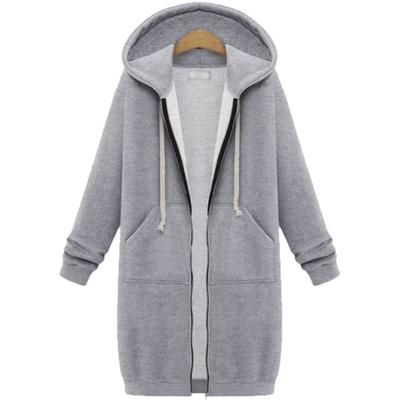 Chaqueta larga con cremallera y capucha para mujer, cálida, informal, con capucha, gruesa, informal, para otoño e invierno