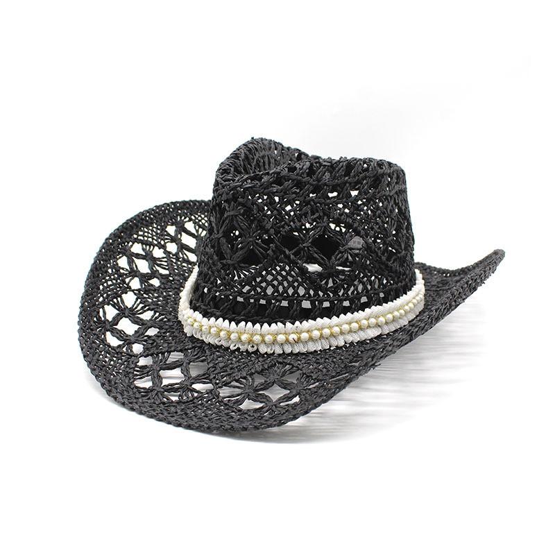 Western Cowboy Straw Hat With Wide Brim For Summer Sun Protection And Outdoor Activities