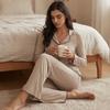 European and American long-sleeved pajamas set women's lapel button homewear knitted cardigan two-piece set wholesale
