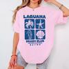 Camiseta de Verão Boho Laguana Beach Club Camiseta Retro de Praia Costeira Camiseta Estética de Concha Estrela do Mar Tops de Férias Femininos Oversized
