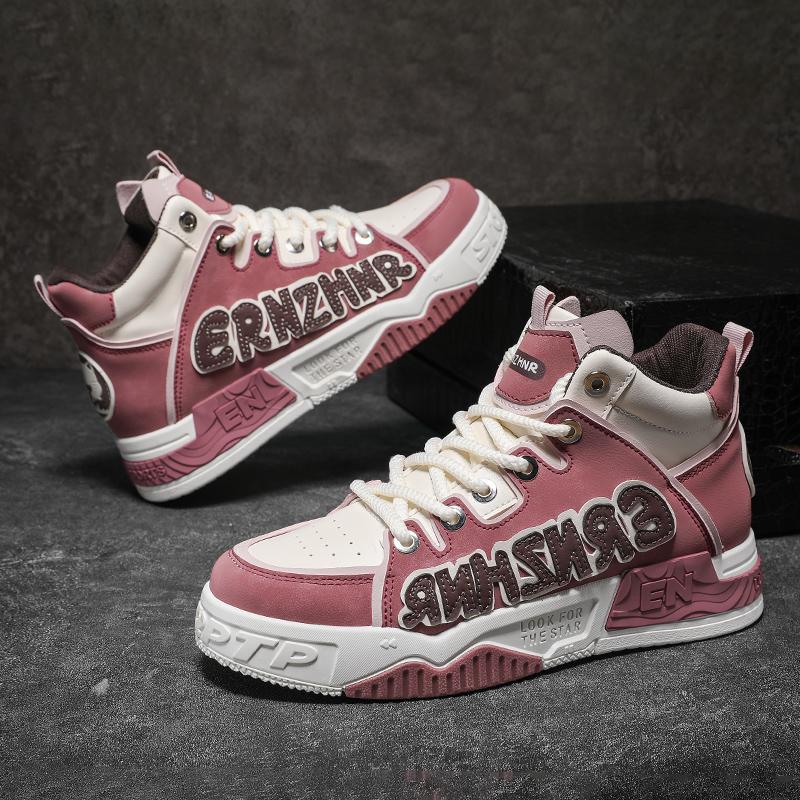 Mens Skate Shoes Flat High-top Leather Comfortable Outdoor Walking Casual Footwear Trendy High-top Lace-up Tennis Sneakers Man