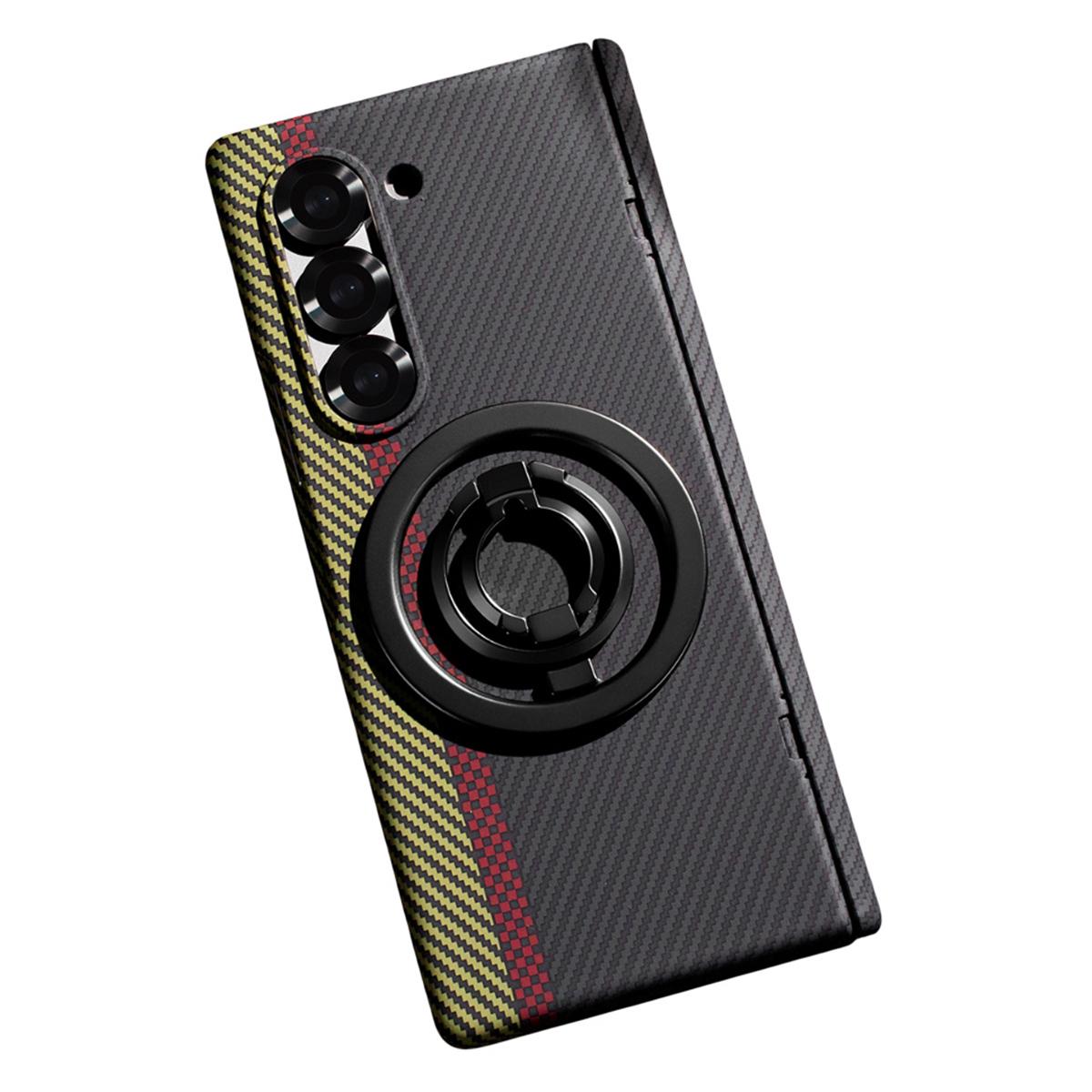 

For Samsung Galaxy Z Fold6 5G Case Ring Holder Kickstand Hard PC Phone Cover with Screen Film Black