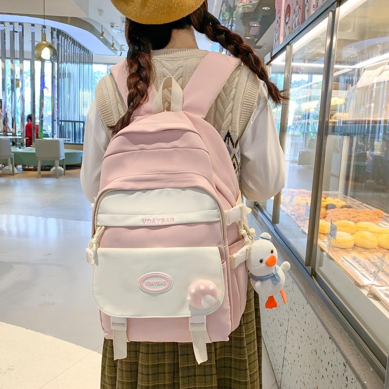 Contraste de Couleurs Sac d'École Étudiant Style Collège Sac à Dos Féminin Grande Capacité Sac d'École Étudiant Collège