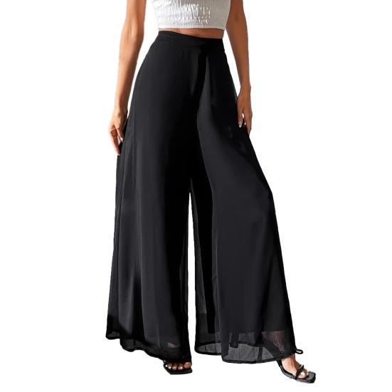 Women Pants Elastic High Waist Wide Leg Loose Fit Casual Trousers Summer L