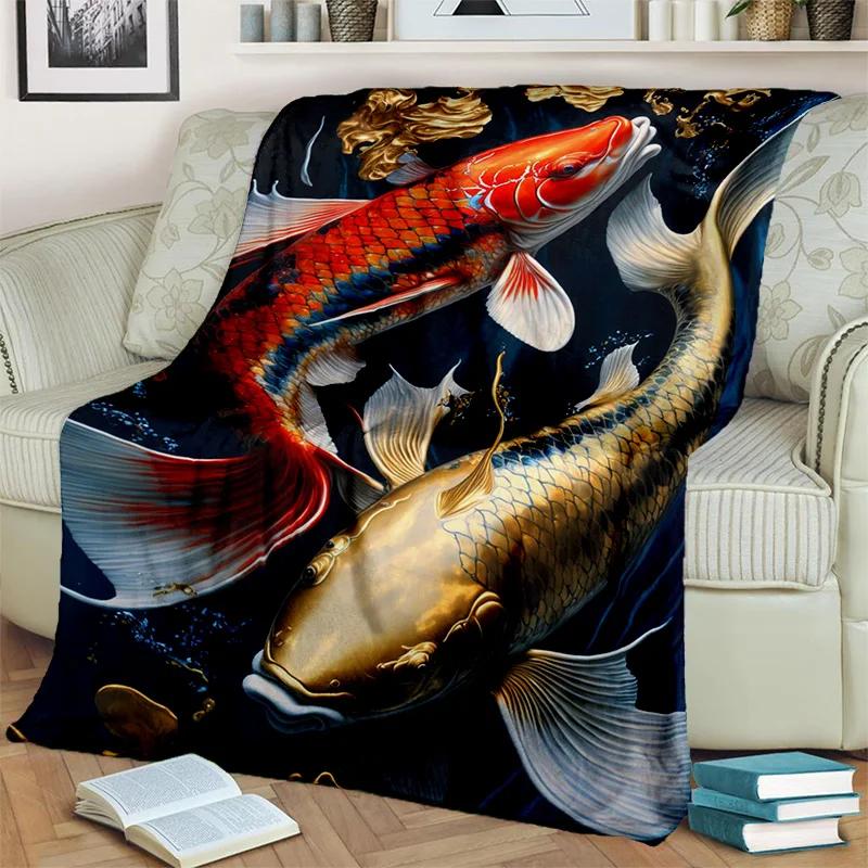 Naturalize Koi Carp Yin Yang Fish Blanket,Soft Throw Blanket for Home Bedroom Bed Sofa Picnic Travel Office Cover Blanket Kids