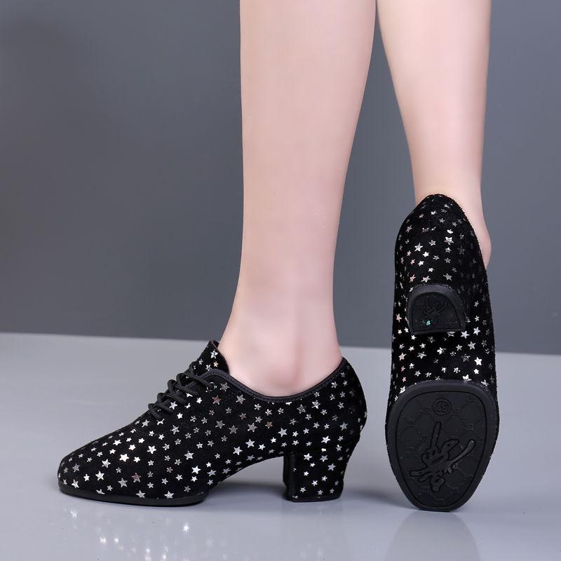 Women's Genuine Leather Latin Dance Shoes - Medium High Heel, Soft Sole for Modern, Ballroom, & Sailor Dance