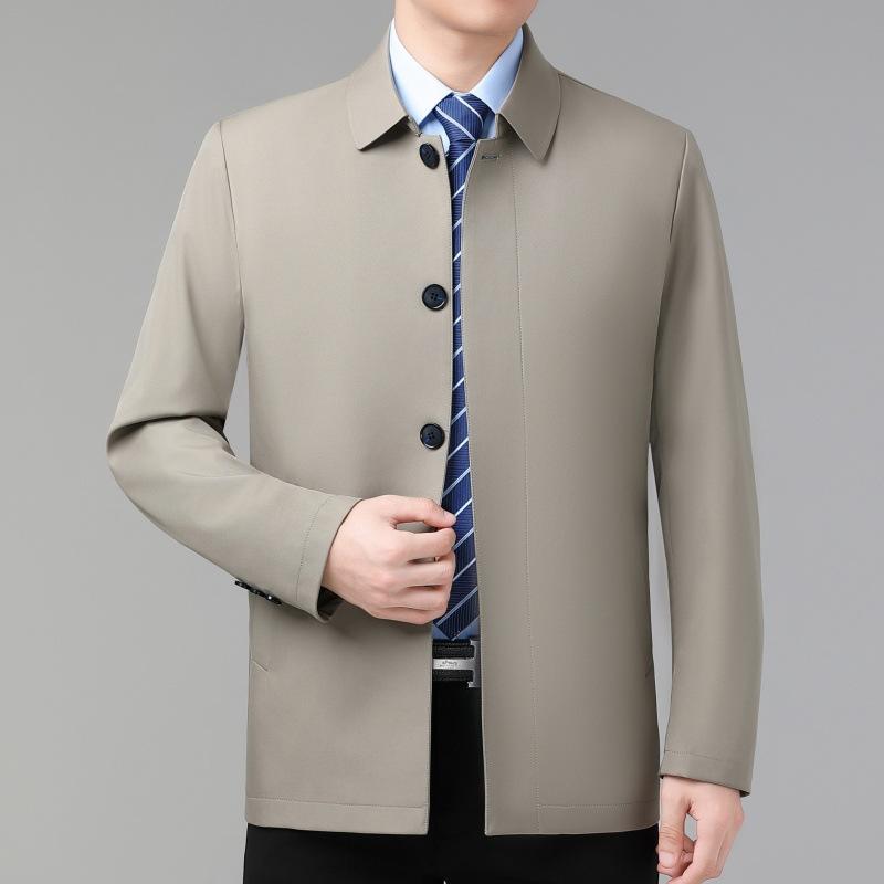 Middle-aged Men's Lapel Jacket Spring and Autumn Thin Business Casual Button Jacket Daddy Mulberry Silk Leader Top