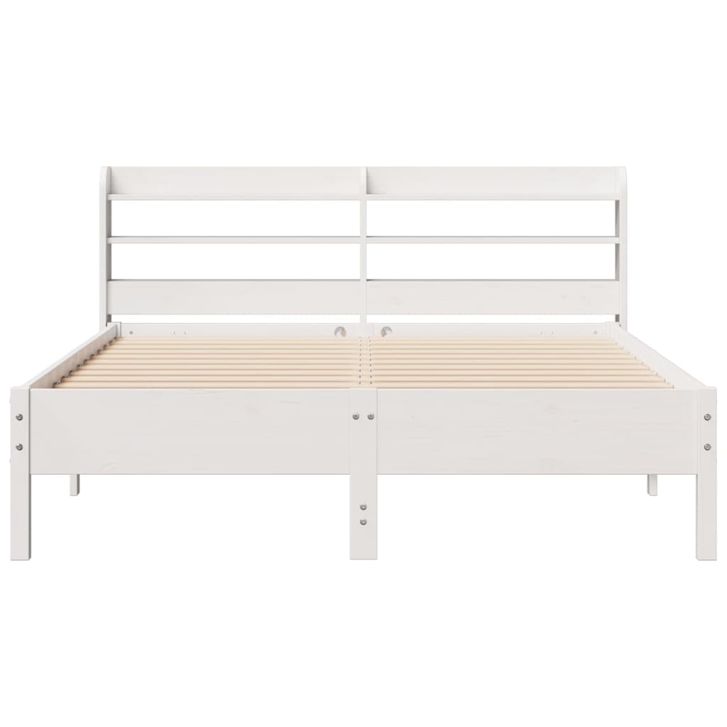 Vidaxl Bed Frame Without Mattress, White, 140X190 Cm, Solid Pine Wood