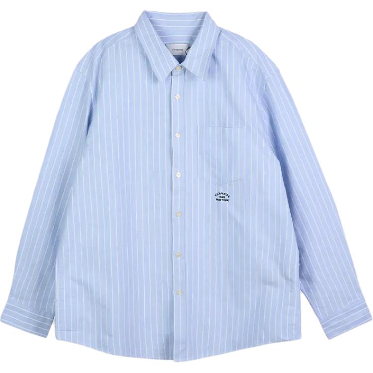 Coach Cotton Button-Down Pointed Collar Shirt Men Shirts Blue Striped CZ745-DY8