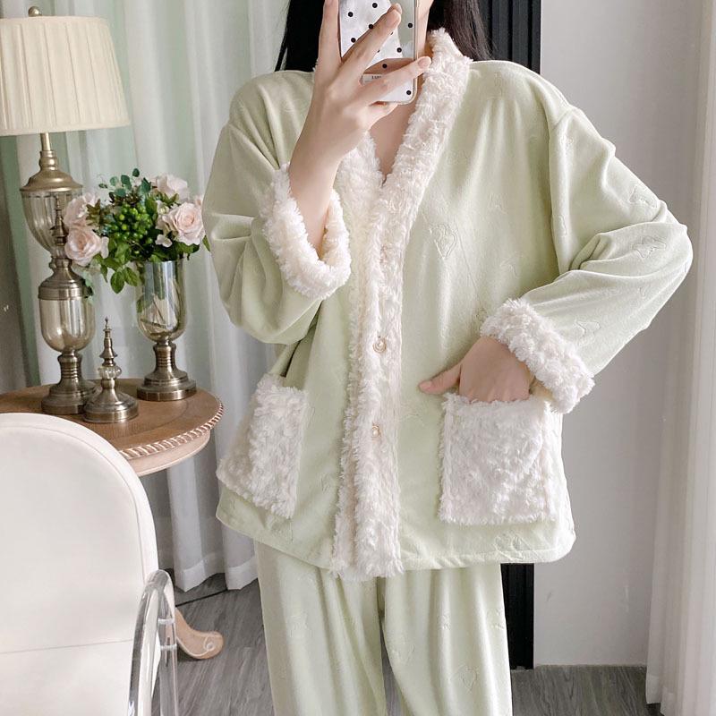 Sea Island Baumwolle Damen Fleece Pyjama Set – Langarm & Hose für Herbst/Winter.