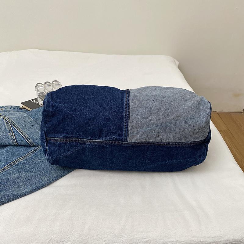 Damen-Umhängetasche mit Farbblock-Muster, Denim-Umhängetasche, große Kapazität, Unterarmtasche