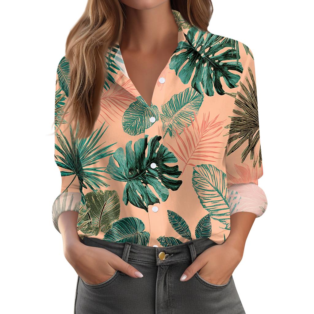 Womens Spring Tops Button Down Floral Print Blouse Summer Shirts for Women Long Sleeve Casual Loose Fit Womens Summer Shirts