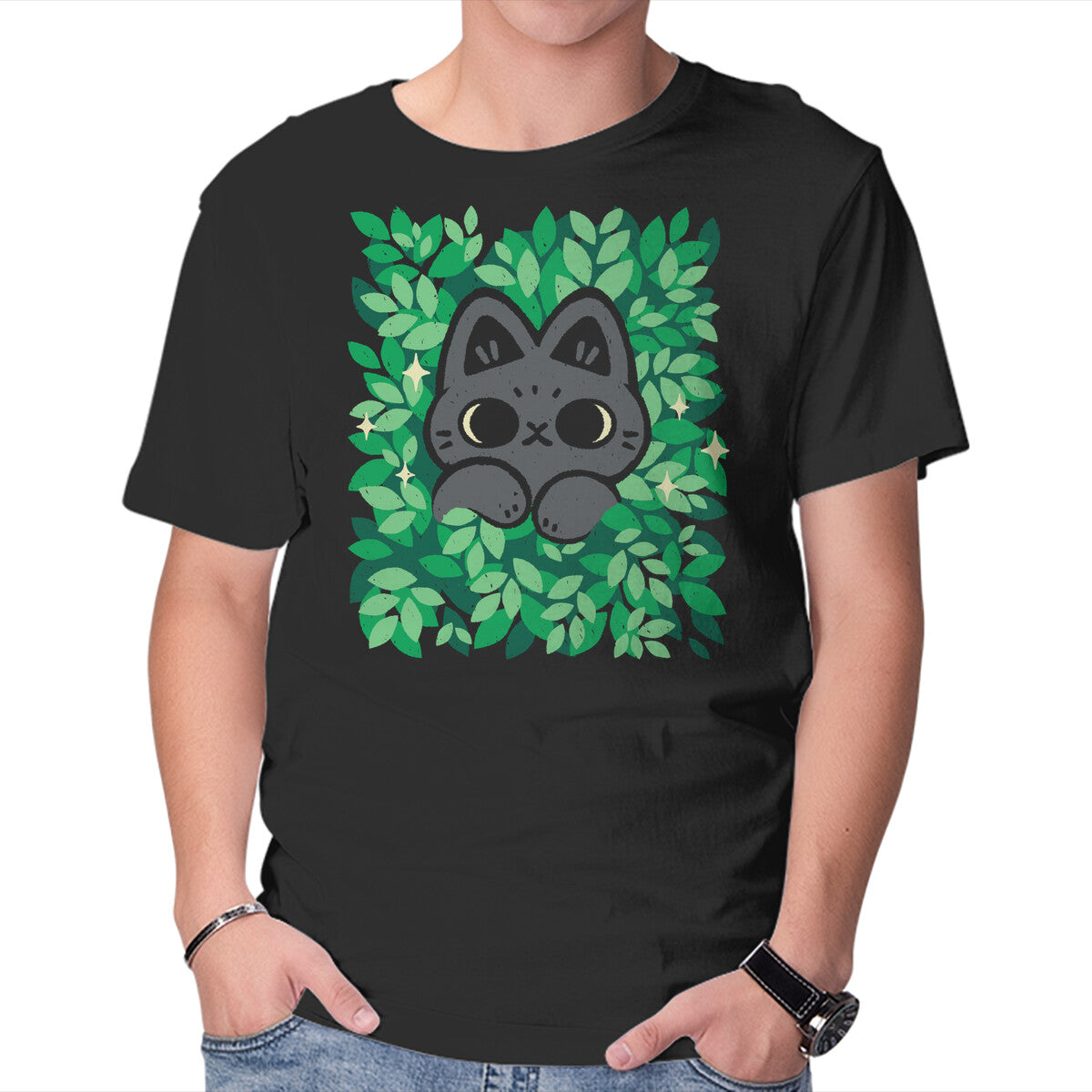 Unisex Crew Neck T-Shirt Cute Black Cat Peeking Graphic Short Sleeve Casual Tee XXXL