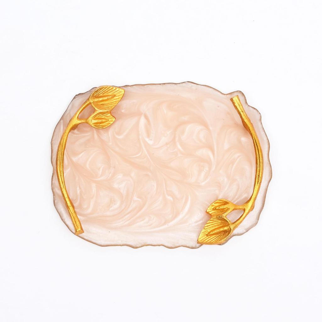 Luxury Marble Finish Leaf Handle Serving Tray – Gold Accents