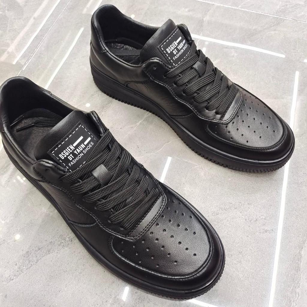 Men's Soft Leather Skate Shoes - Versatile Casual White Fashion Trend