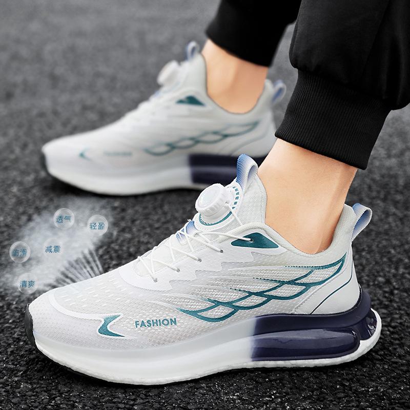 Outdoor Men's Shoes New Rotating Button Running Sneakers Men's Breathable Thick-soled Popcorn Cushioning Running Shoes