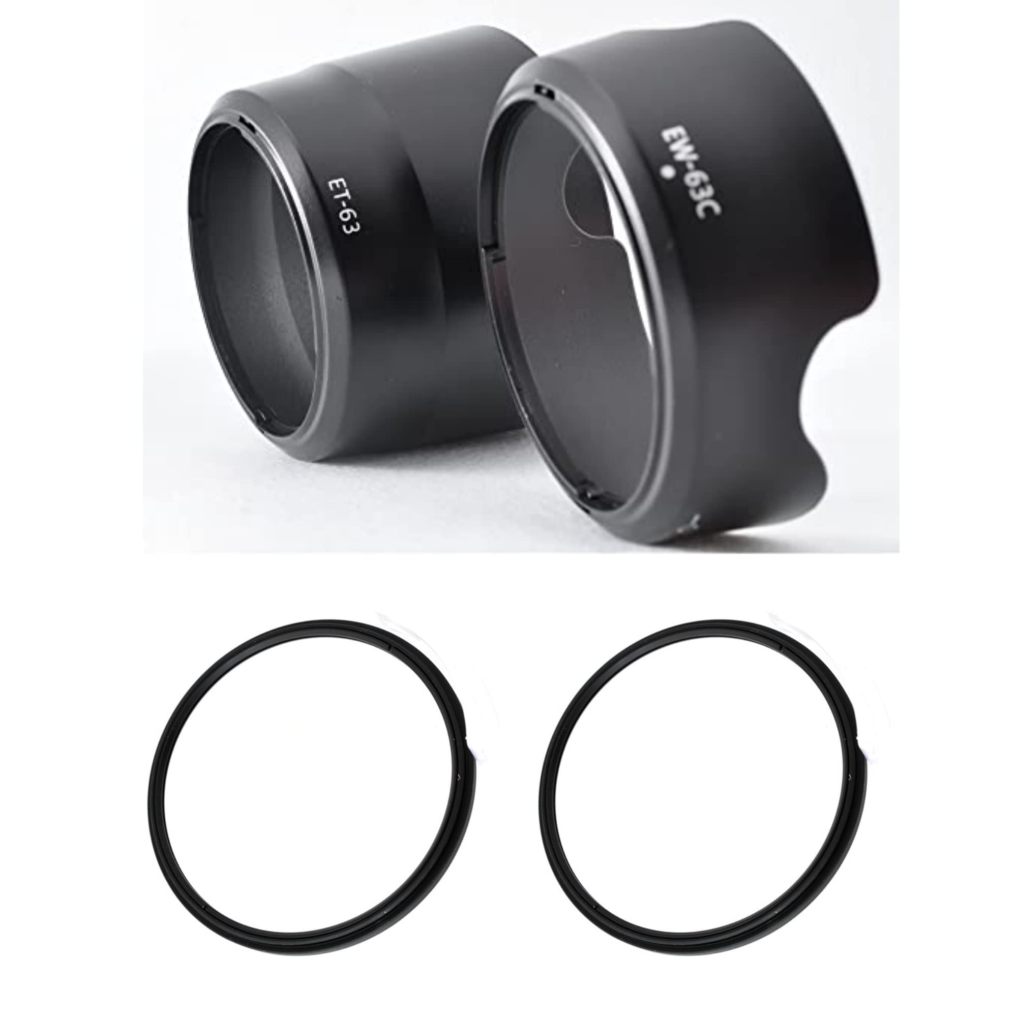

ATAK Canon Lens Hood Compatible with and 58mm Filters Set for Canon EOS Kiss and X7i Double Zoom Lens Kit EW-63C ET-63 (2 Filters) - Black, 4-Piece
