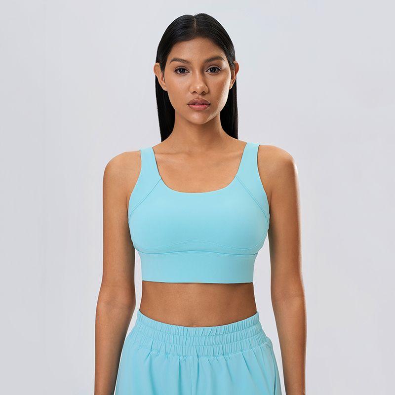 

Big Brand Flat Yoga Vest One-Piece Fixed Cup Bubble Wrap Running Exercise Underwear Female High Strength Workout Bra 8 Blue Blue