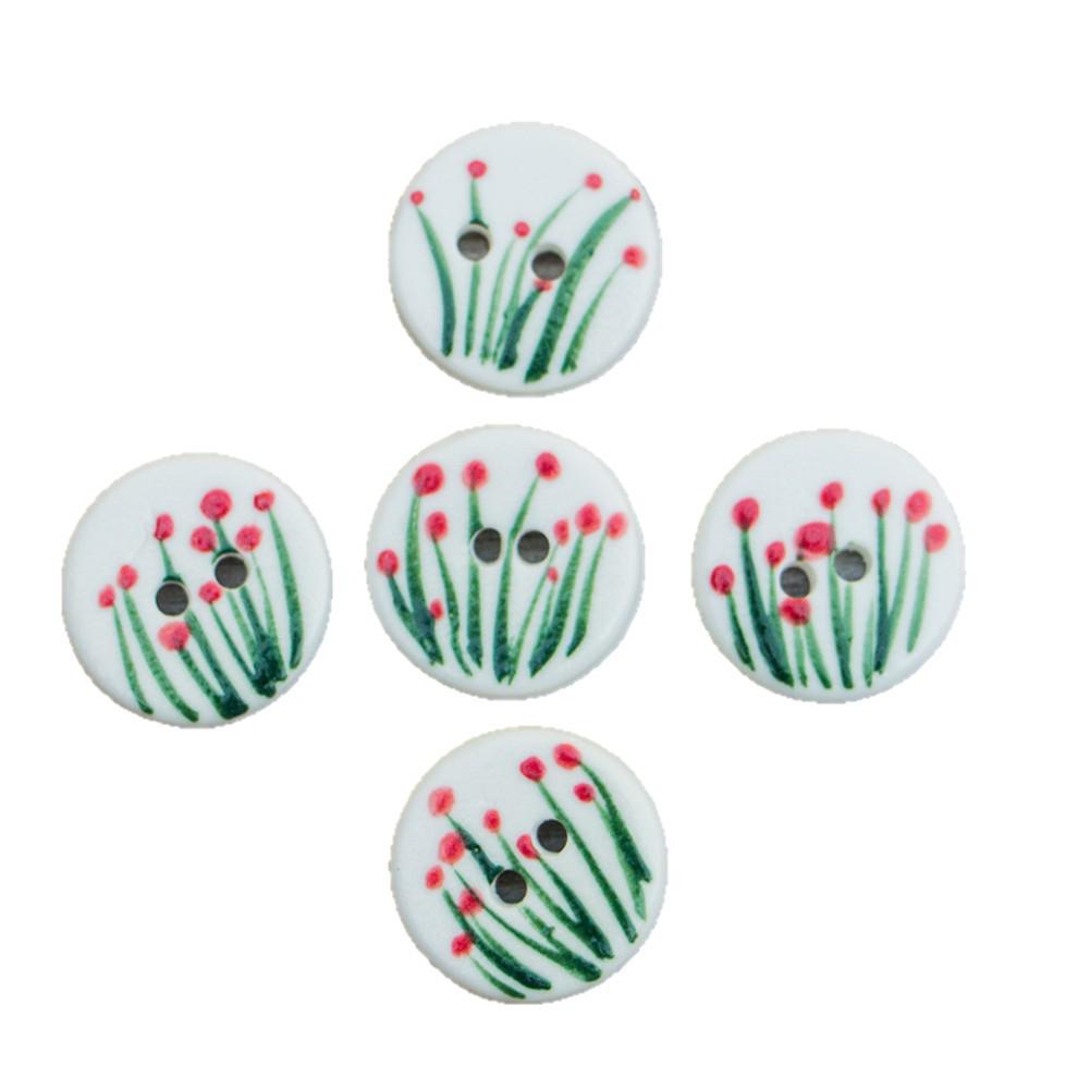 20mm Round Small Flower Ceramic Button for Clothing and Crafts, Handmade from Jingdezhen.