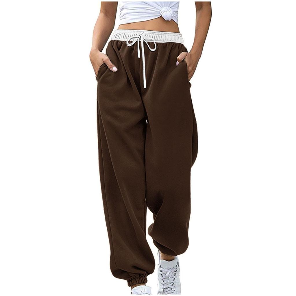 Women's Sports Belt Pocket Fashion Patchwork Contrast Elastic Waist Pants Casual Sweatpants Pants