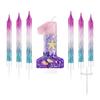 7pcs Girls Purple Mermaid Party Number 0-9 Cake Candles, 2.76 Inch Birthday Candle, Cake Topper Decoration for Birthday Party