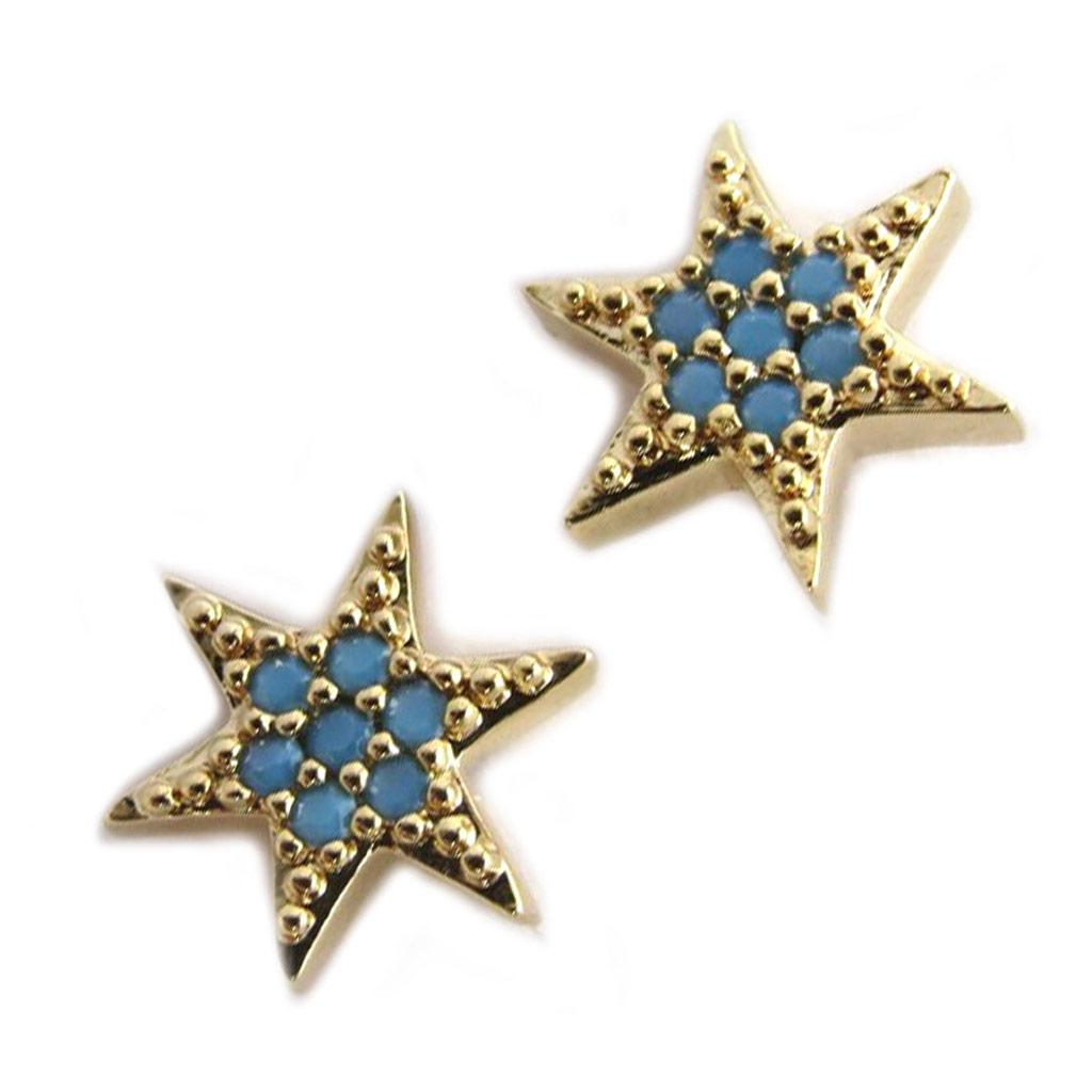 Les Trésors De Lily [N7128] - Pozlacené tyrkysové náušnice 'Hvězdy' - 7 mm