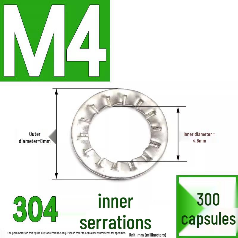 304 Stainless Steel External & Internal Tooth Lock Washer, Anti-Slip, Anti-Loosening, Size M6-M30