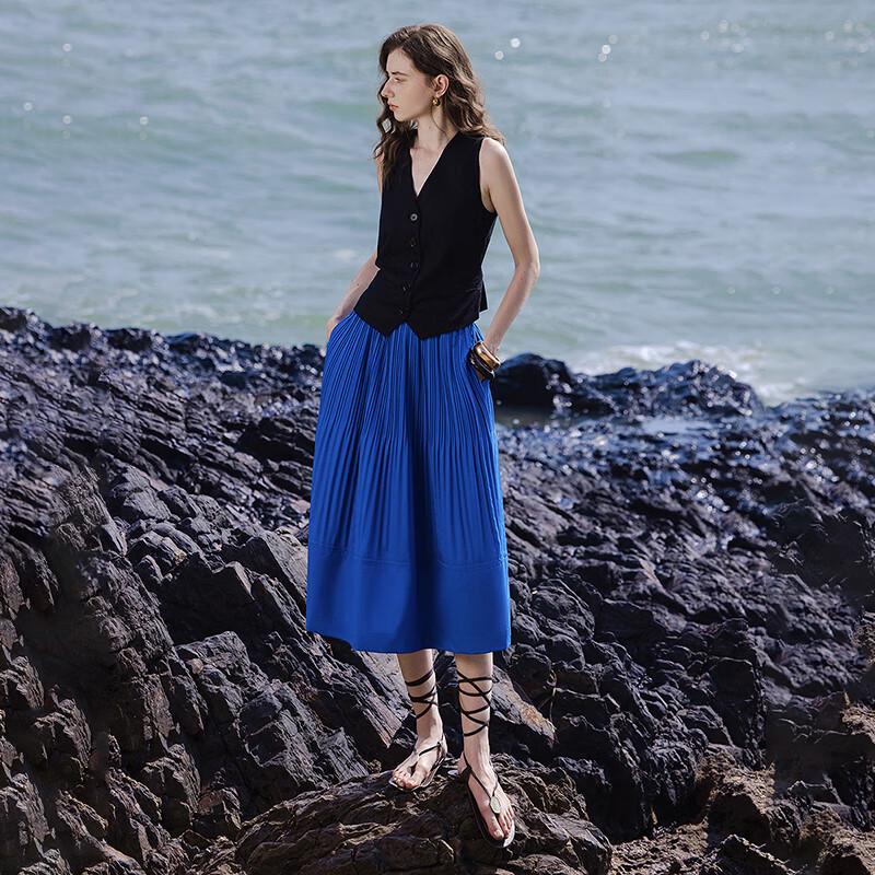 Chuyu Women's Pleated A-line Midi Skirt