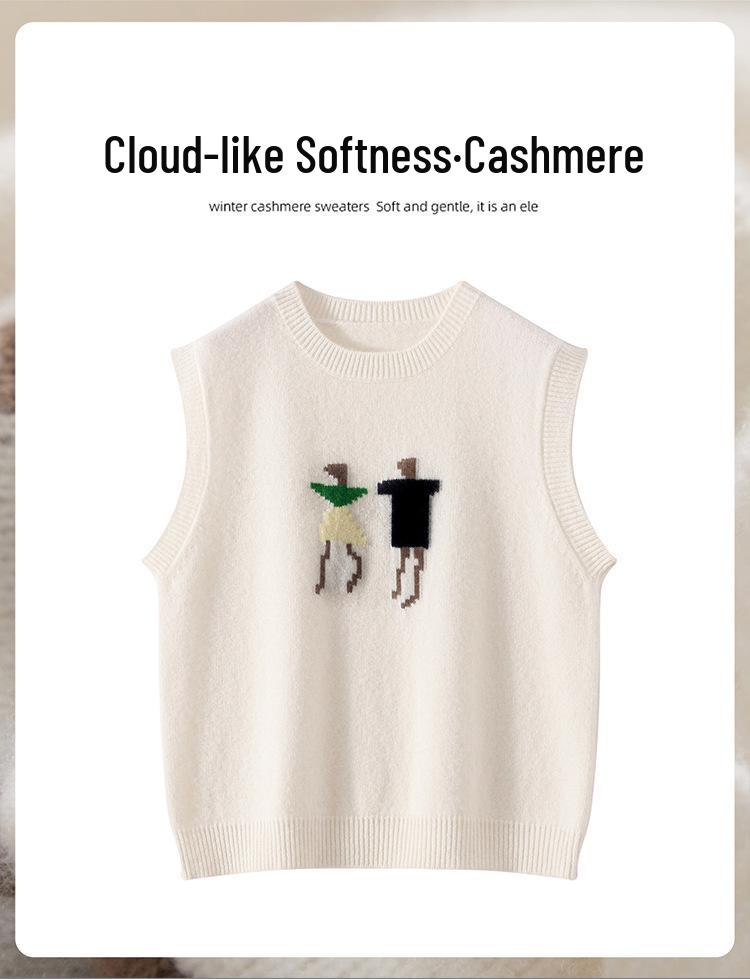 Women's Lace Knit Cashmere Vest: Autumn/Winter Collection - Round Neck, Sleeveless, Loose Fit.