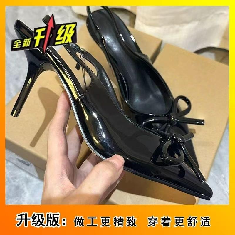 French light mouth stiletto one-word high heels women's red patent leather pointed bow sandals women's 2025 spring and autumn new models