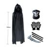 Halloween Scary Costume Grim Reaper Costume for Boys Kids Costume with Glowing Red Eyes with Gloves Mask
