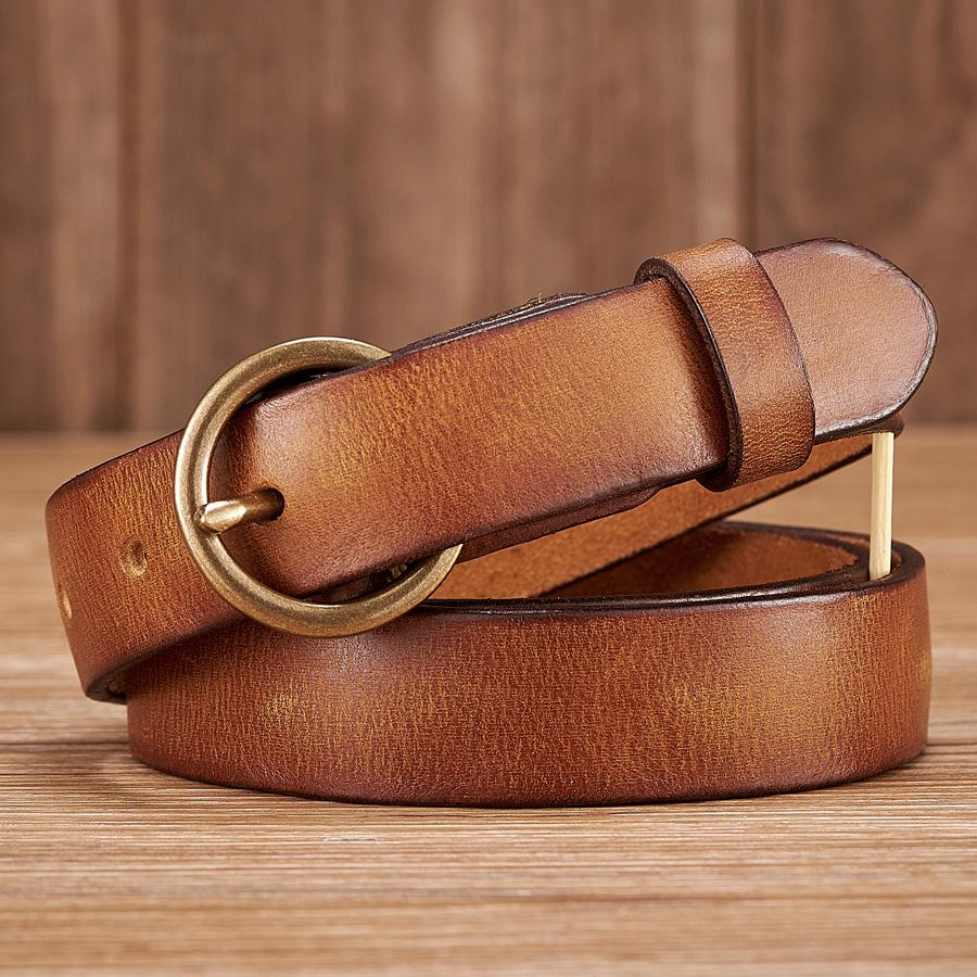 2.5CM Ladies Pure Cowhide Copper Buckle Genuine Leather Casual Jeans Thin Belt Women High Quality Retro Luxury Female Strap Girl