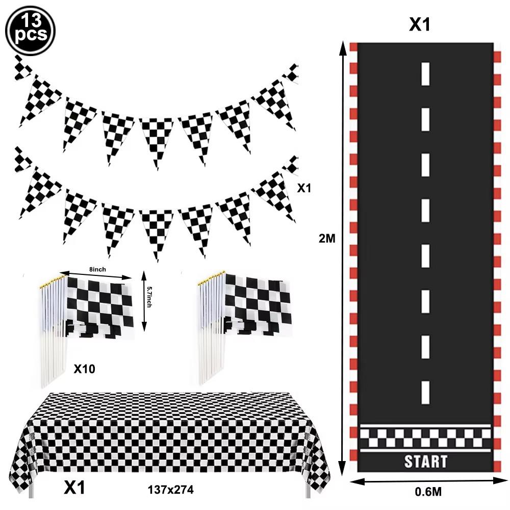 Checkered Race Car Party Tablecloths Black White Checkered Flag Tablecloth Racetrack Tablecover Racing Birthday Party Supplies