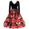 European and American Retro Autumn Burning Flowers V-neck Slim fit A Word Snowflake Elk Christmas Mid-Length Long sleeve dress Formal Dress