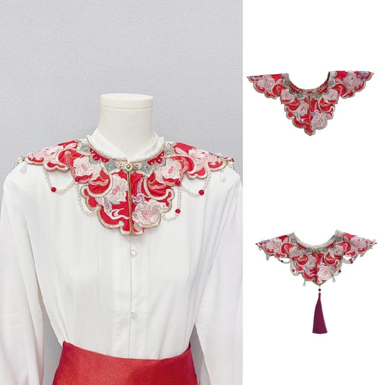 Chinese Embroidered Floral False Collar for Girl Sweater Dress Clothes Decorative Collar with Tassels Sewing Applique