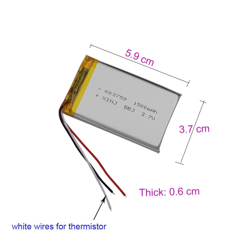 3.7V 1500mAh 5.55Wh Polymer Li Lithium Battery 603759 Thermistor 3-Wires Lipo For GPS Camera Bluetooth Speaker Phone Tablet PC
