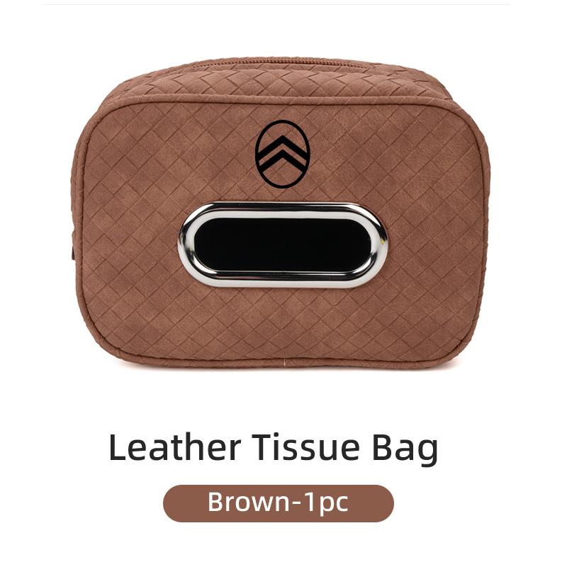 Plaid Pattern Car Tissue Bag PU Leather For Citroen C4 C3 C5 C1 C2 Berlingo Celysee Cactus Picasso Aircross Grand