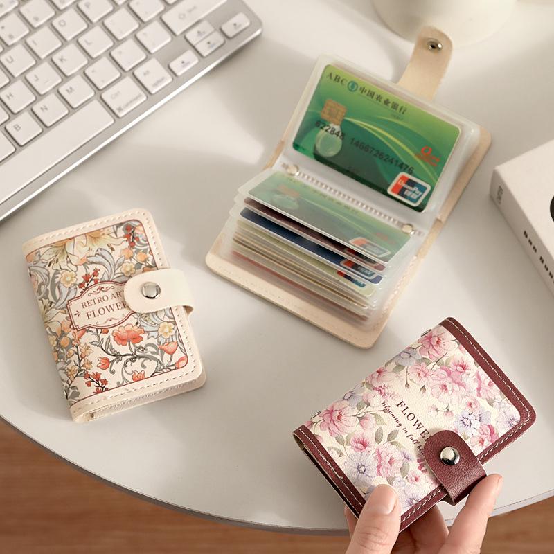 2024 Women's Floral Multi-Slot ID & Bank Card Holder - Retro Oil Painting Design, Large Capacity