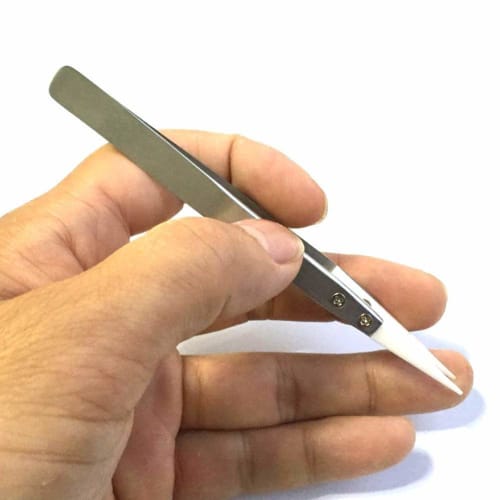 Shopdp 2-Piece Precision Ceramic Tweezers, Heat-Resistant (Silver + White/Black)