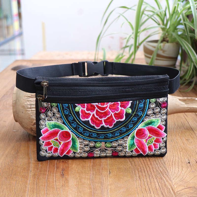 Yunnan Ethnic Style Embroidered Retro Waist Bag for Running and Mobile Phones