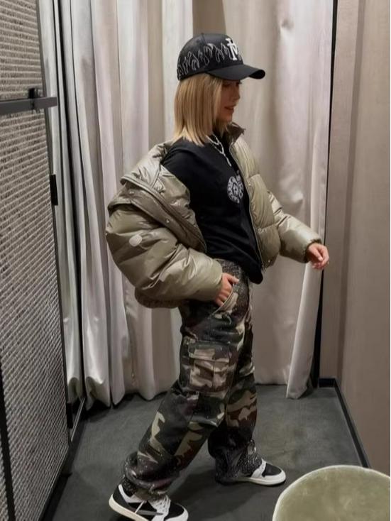 Pantalones Rectos Camuflados de Calle Retro Europeos y Americanos con Detalles de Taladro en Caliente
