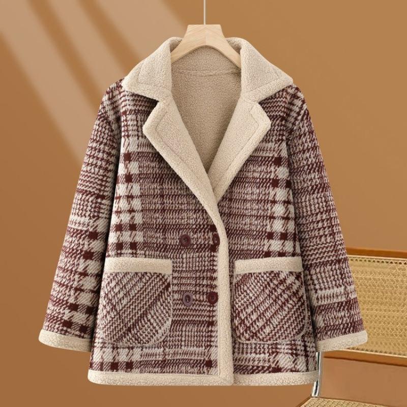 Fleece Plaid, Thickened In Autumn and Winter, New Coat, Loose Warm Top, Cotton-padded Clothes for Women