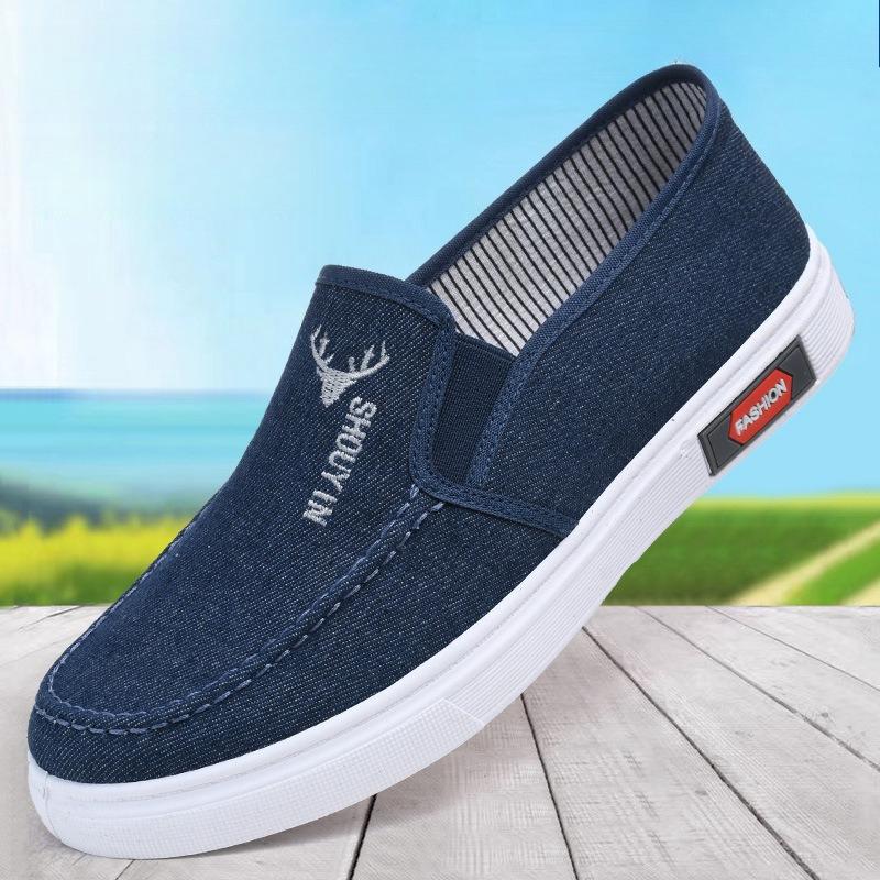 

2025 Summer New Men s Durable Rubber Outsole Casual Canvas Slip-On Soft Sole Loafers 38 чорний