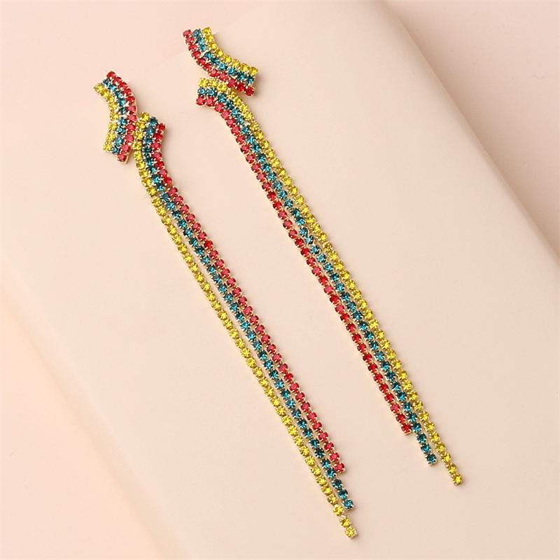 S925 Silver Needle Rhinestone Tassel Earrings - Exquisite Long Claw Chain with Colored Diamonds, European & American Style